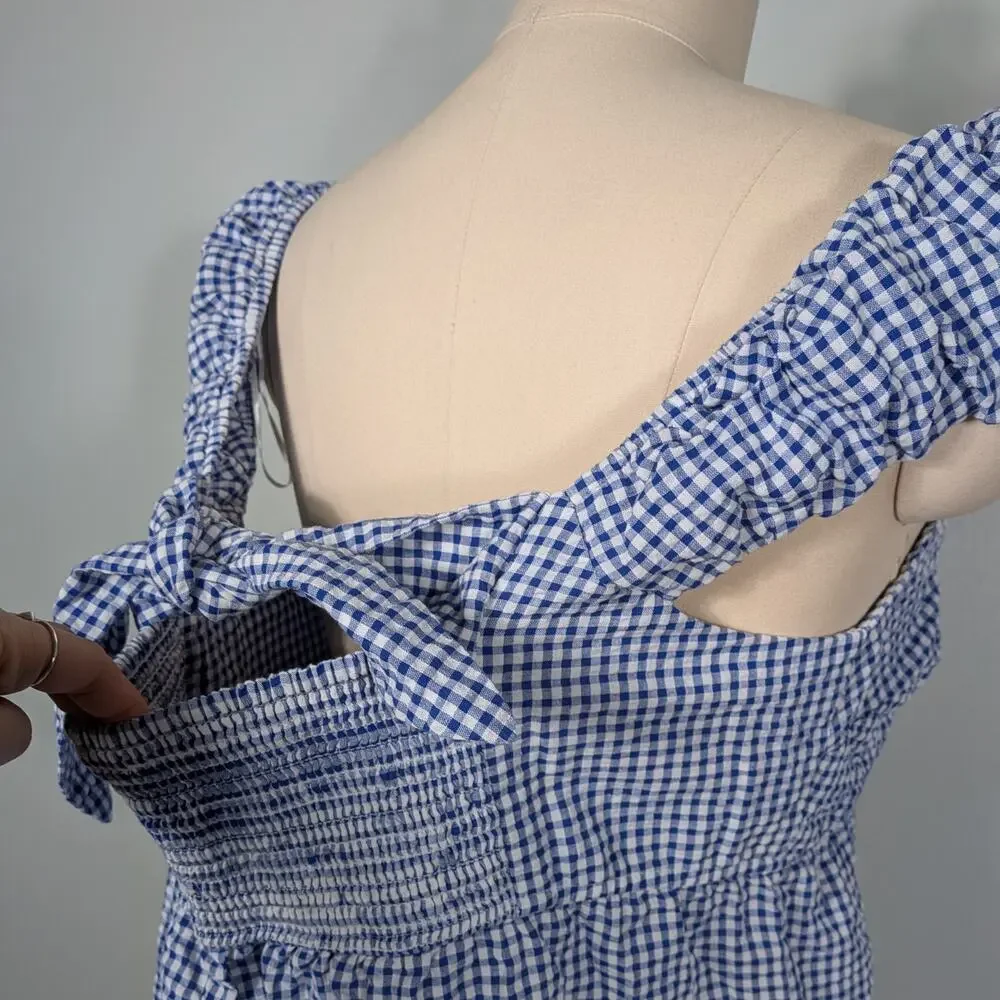 Old Navy Gingham Maxi Dress Xl Blue White Tiered Cottagecore Picnic Oz Dorothy - Picture 9 of 12